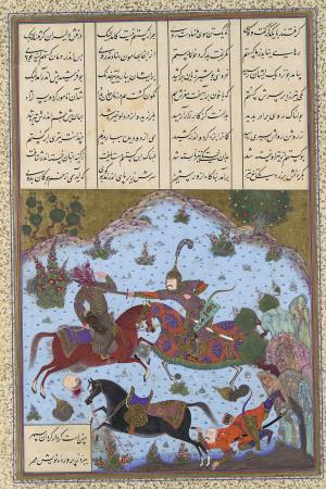 گستهم لهاک و فرشیدورد را می‌کشد، نگارهٔ منتسب به Bashdan Qara (active ca. 1525–35)