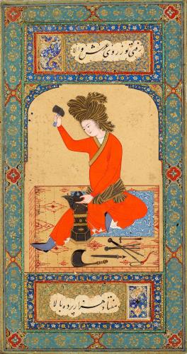 An Aristocratic Smithy | Leaf from the Read Persian, after Ḥabīb-Allāh al-Mashhadī | Afghanistan, Herat | ca. 1600 | The Morgan Library 